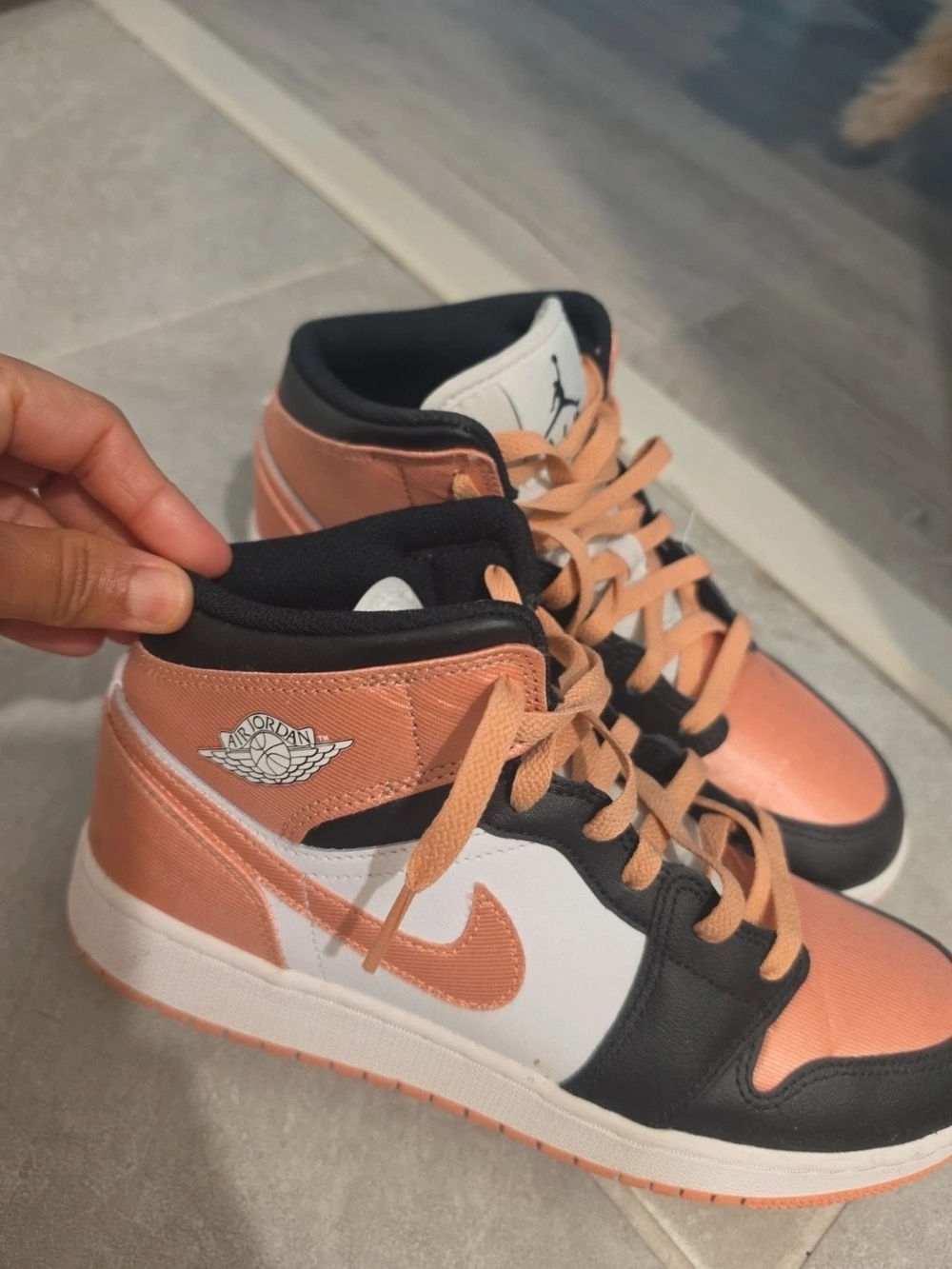 Jordan Women's Mid-Top Sneakers in Peach, Black & White